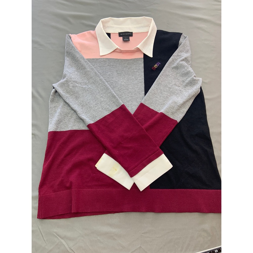 Investments Colorblock Sweater Womens Large Multicolor Fair Layered Collar BUM